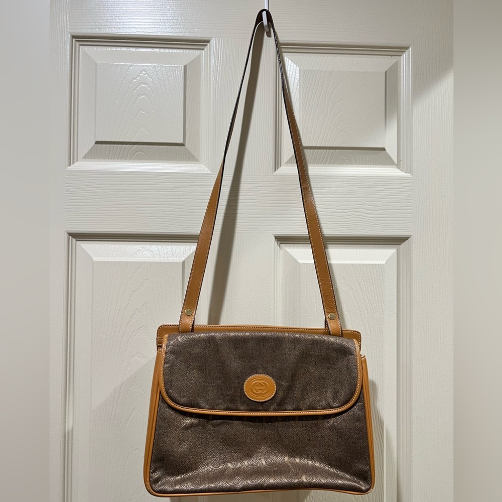 Gucci Shoulder Bag Whole Pattern Canvas Brown